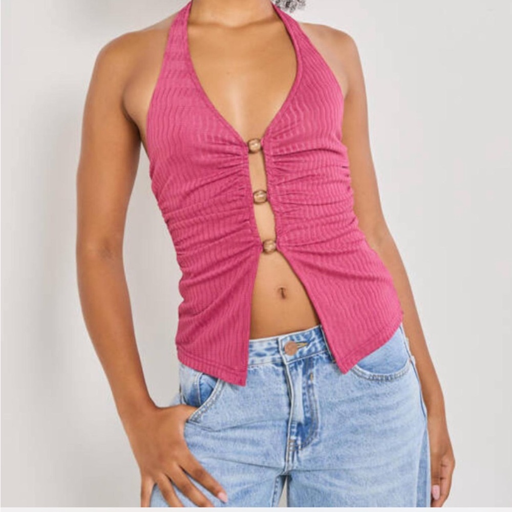 Moolala Dark Pink Raspberry Halter Neck Tank Top - Picture 5 of 6